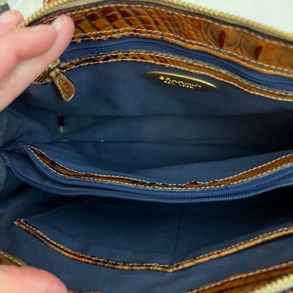 Brahmin Brown Croc Embossed Leather & Woven Top Handle Crossbody Handbag - Picture 6 of 7